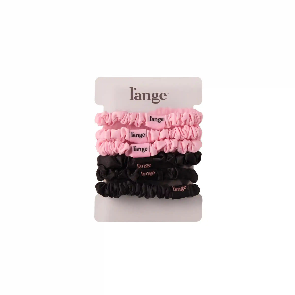 Small Satin Scrunchies 6 Piece Set - Black and Blush