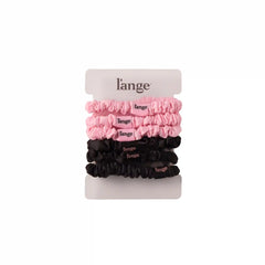 Small Satin Scrunchies 6 Piece Set - Black and Blush